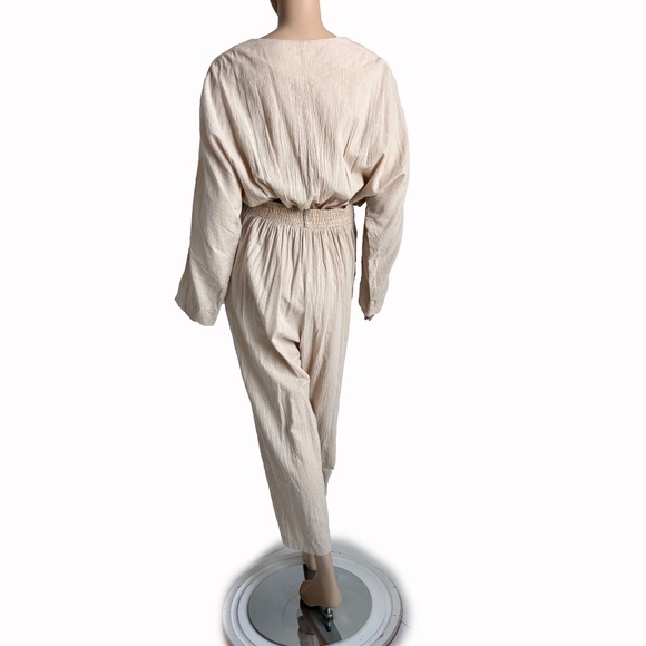 AC Gauze Jumpsuit Beige Cotton Crinkled Button Front Romper Size L Vintage 90s - Picture 5 of 8